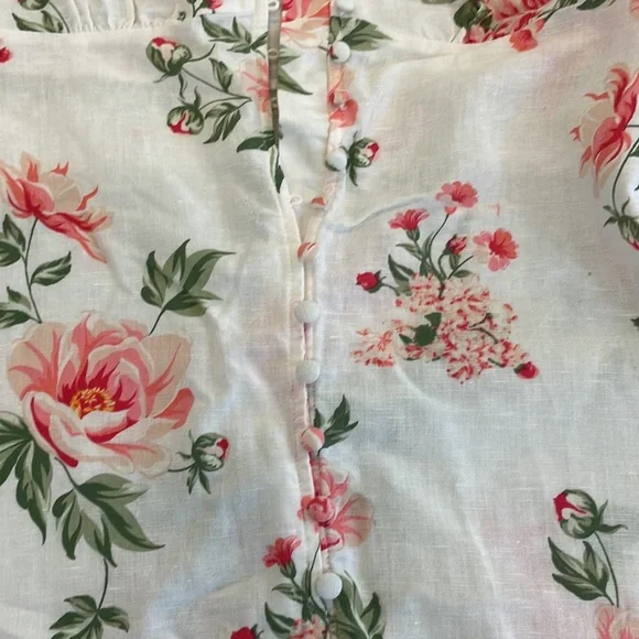 Zara White Linen Blend Puff Sleeve Button Front Mini Dress - Picture 7 of 11